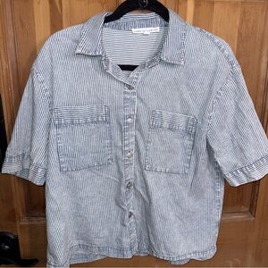 Anthropologie Jane & Delancey Button Down Striped Top Size M Blue White